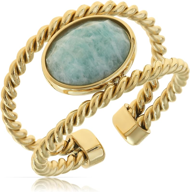 Anillo de piedras preciosas chapado en oro ajustable para mujer, hecho a mano, estilo bohemio, anillos apilables, banda abierta gruesa, joyería llamativa de color turquesa, diseño minimalista único para el día a día u ocasiones especiales.