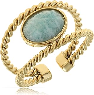 Made by Nami Adjustable Gold Plated Gemstone Ring for Women Handmade Boho Stacking Rings Chunky Open Band Turquoise Statement Jewelry Unique Minimalist Design for Everyday or Special Occasions