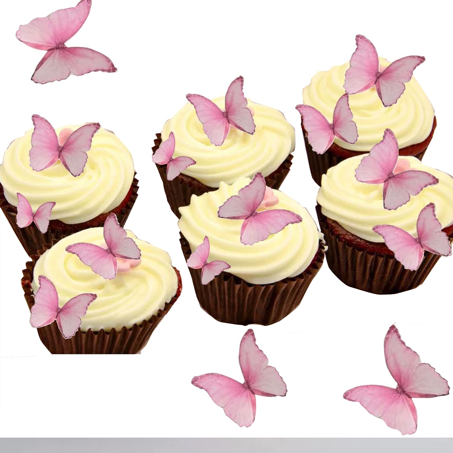 YOcity 48Pcs Edible Butterflies Cake Cupcake Toppers Pink Wafer Paper Butterfly Cake Decorations for Wedding Birthday Party Cupcakes Decorating Pink