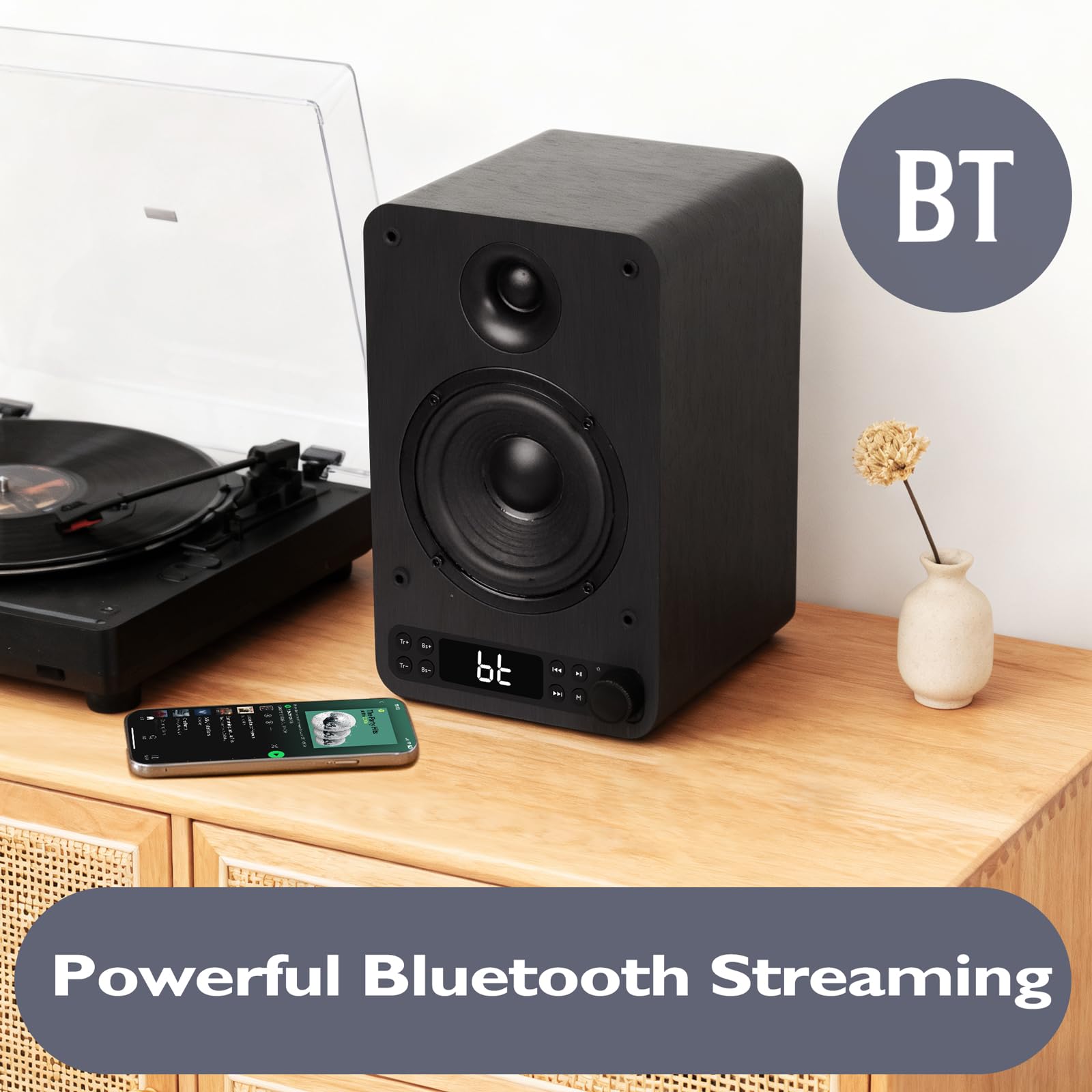 LEMEGA Core X1 Aktivlautsprecher - 40W Stereo Regallautsprecher, HDMI ARC Fuer TV, Bluetooth Streaming, Optisch, Cinch, AUX & USB, dimmbares LED-Display, Bass & Klangregler, Fernbedienung inklusive