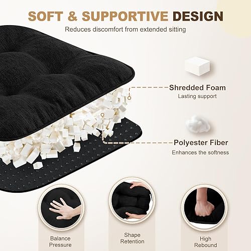 Miniatura 10 de downluxe Cojines de interior para sillas de comedor, almohadillas de espuma viscoelástica con textura capitoné, con lazos y respaldo antideslizante,