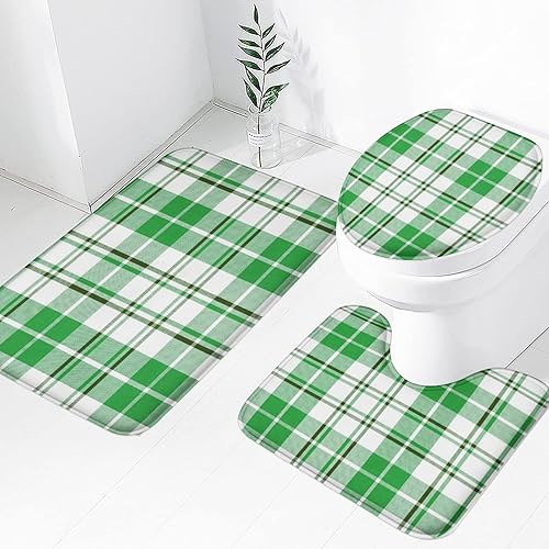 Miniatura 9 de Easternproject Juego de 3 tapetes de baño a cuadros negros y rojos diseño de cuadros de búfalo de Feliz Navidad decoración de invierno