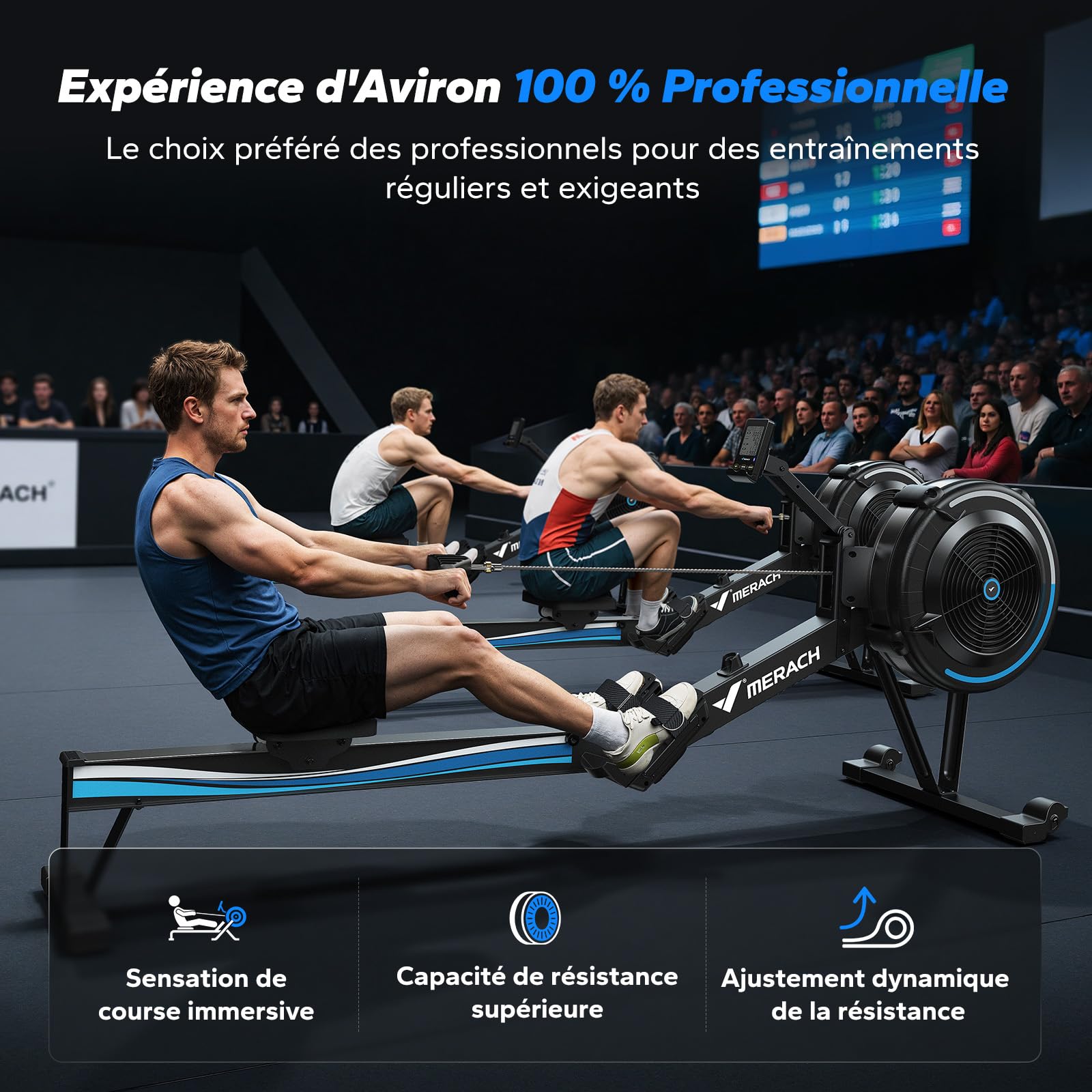 MERACH Rameur d'appartement à Résistance Aérienne, 10 Niveaux Réglables avec APP Exclusive, Rameur Professionnel Musculation pour Intérieur, Siège Ergonomique Confortable, Stockage Facile