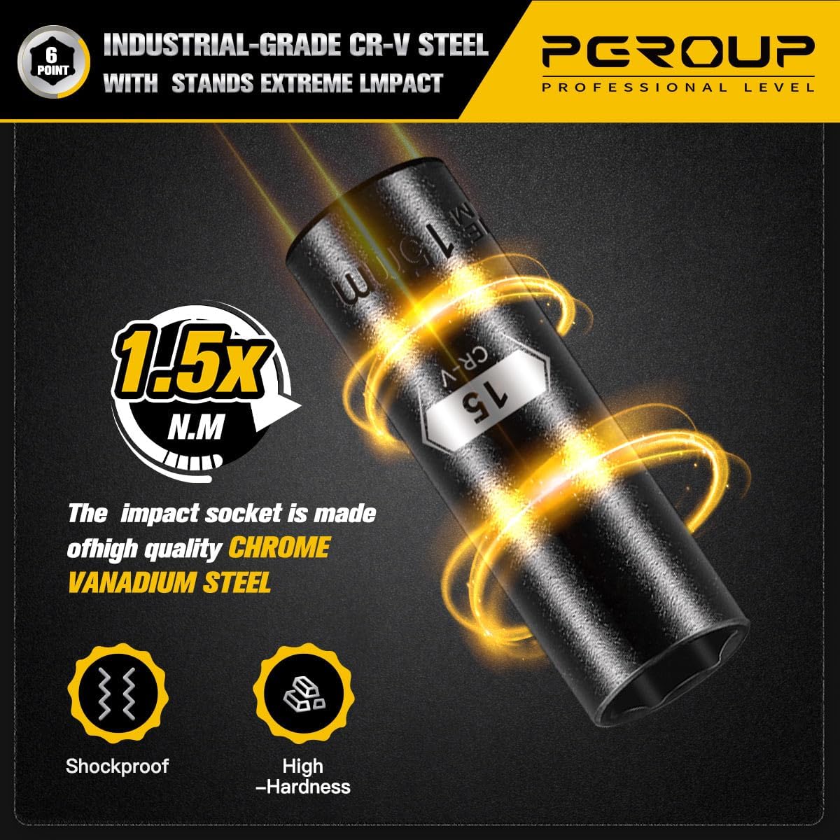 66 PCS 1/2 Inch Drive Impact Socket Set, Standard SAE (3/8"-1-1/4") And Metric (10-24mm) Size, 6 Point Deep & Shallow Sockets，Master Grade Cr-V Steel With Heavy Duty Storage Case