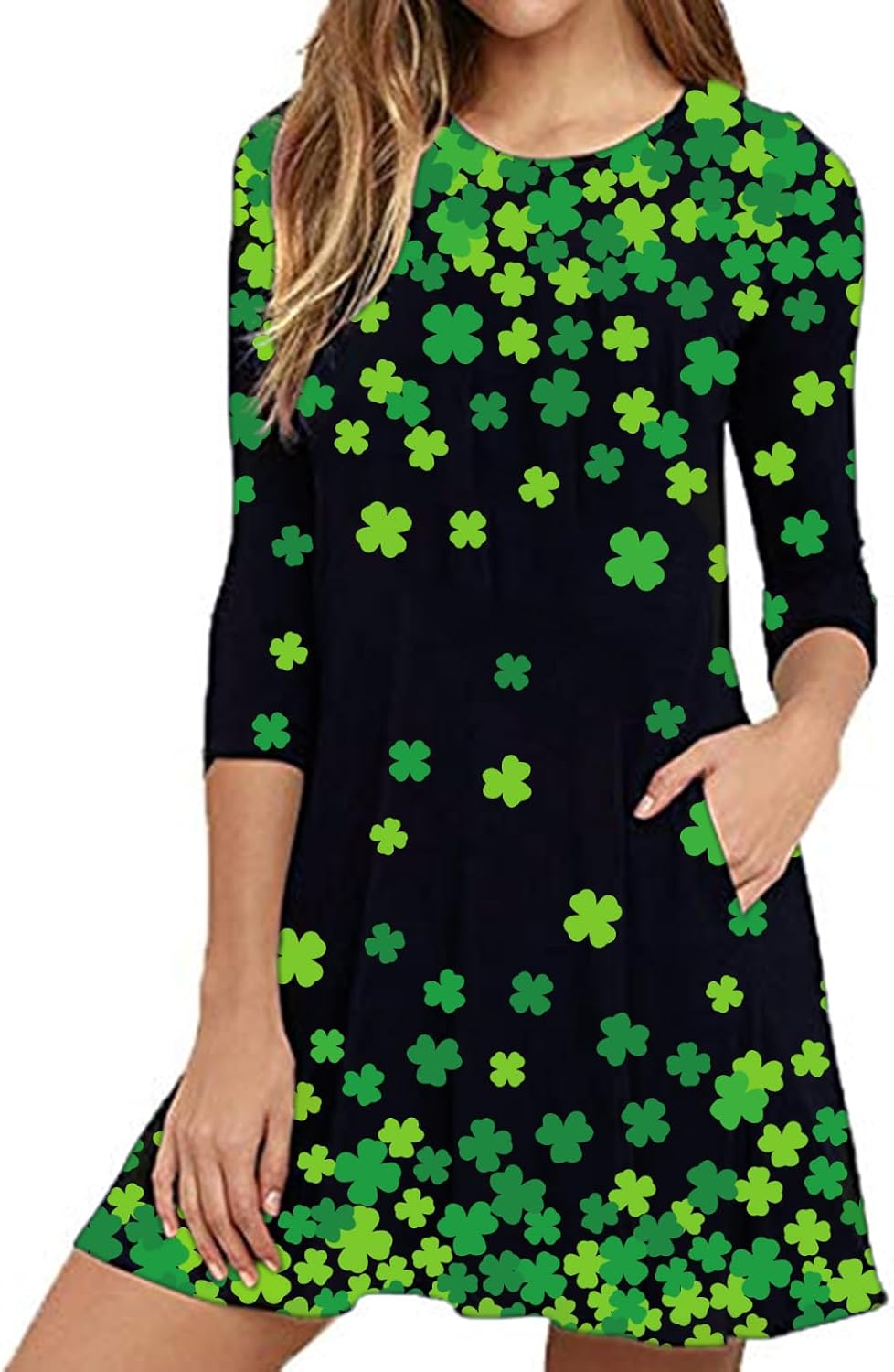 Roshop Women's Cinco de Mayo Fiesta Print T-Shirt Dress Long Sleeve Casual Pocketed Tunic Holiday Dress