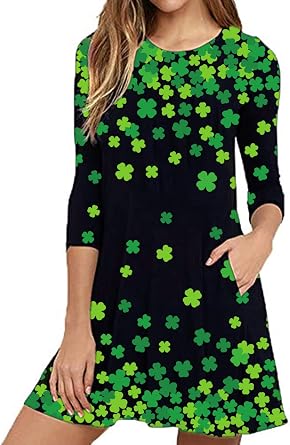 Roshop Womens Cinco de Mayo Fiesta Print T-Shirt Dress Long Sleeve Casual Pocketed Tunic Holiday Dress
