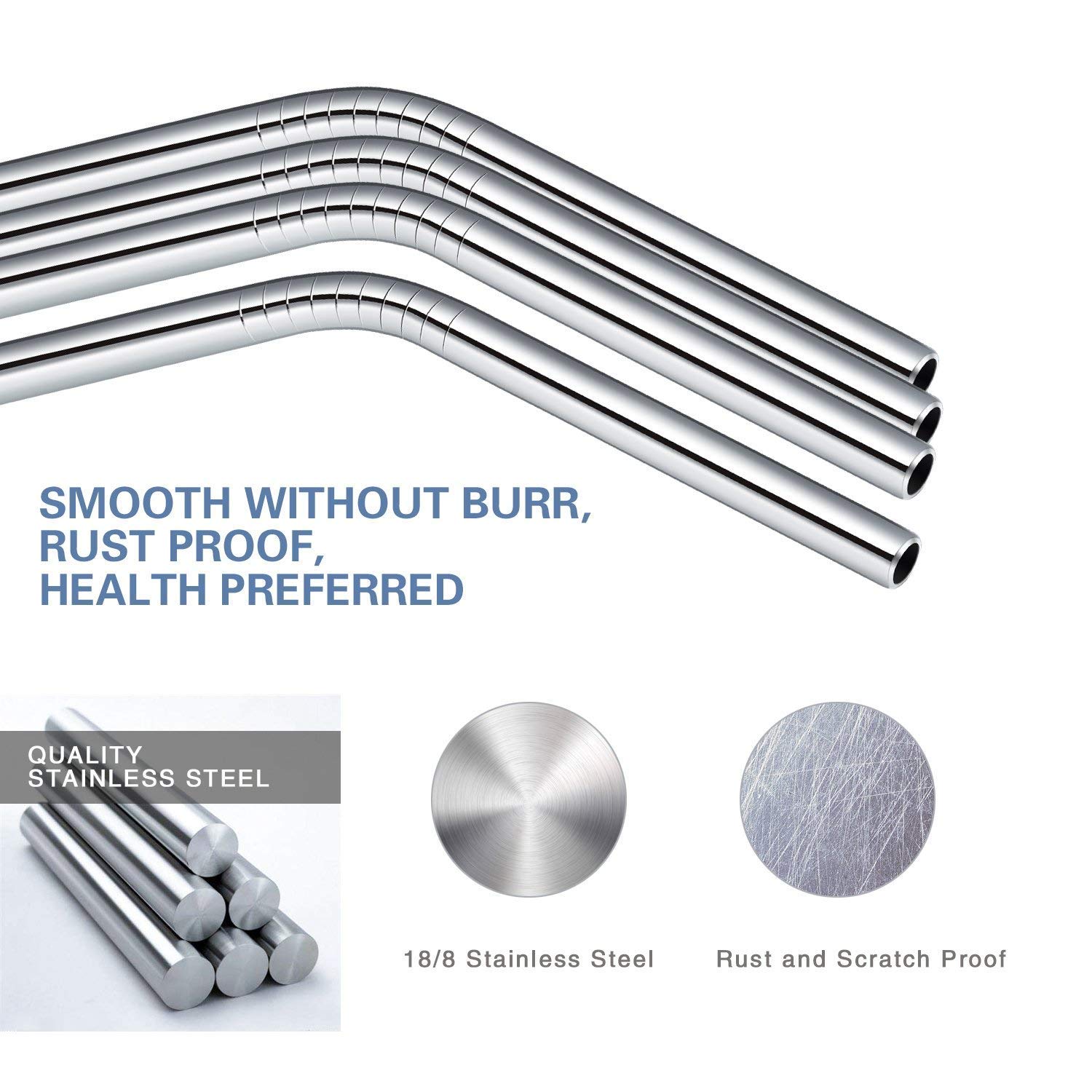 EAYIRA Reusable Stainless Steel Drinking Straws (4 Bend Straws, 1 Brush)