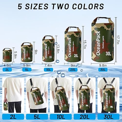 Miniatura 3 de Bolsa seca impermeable de 2L5L10L20L30L, saco seco para kayak, rafting, barco, playa, surf, natación, campamento, senderismo, playa, pesca, mochila
