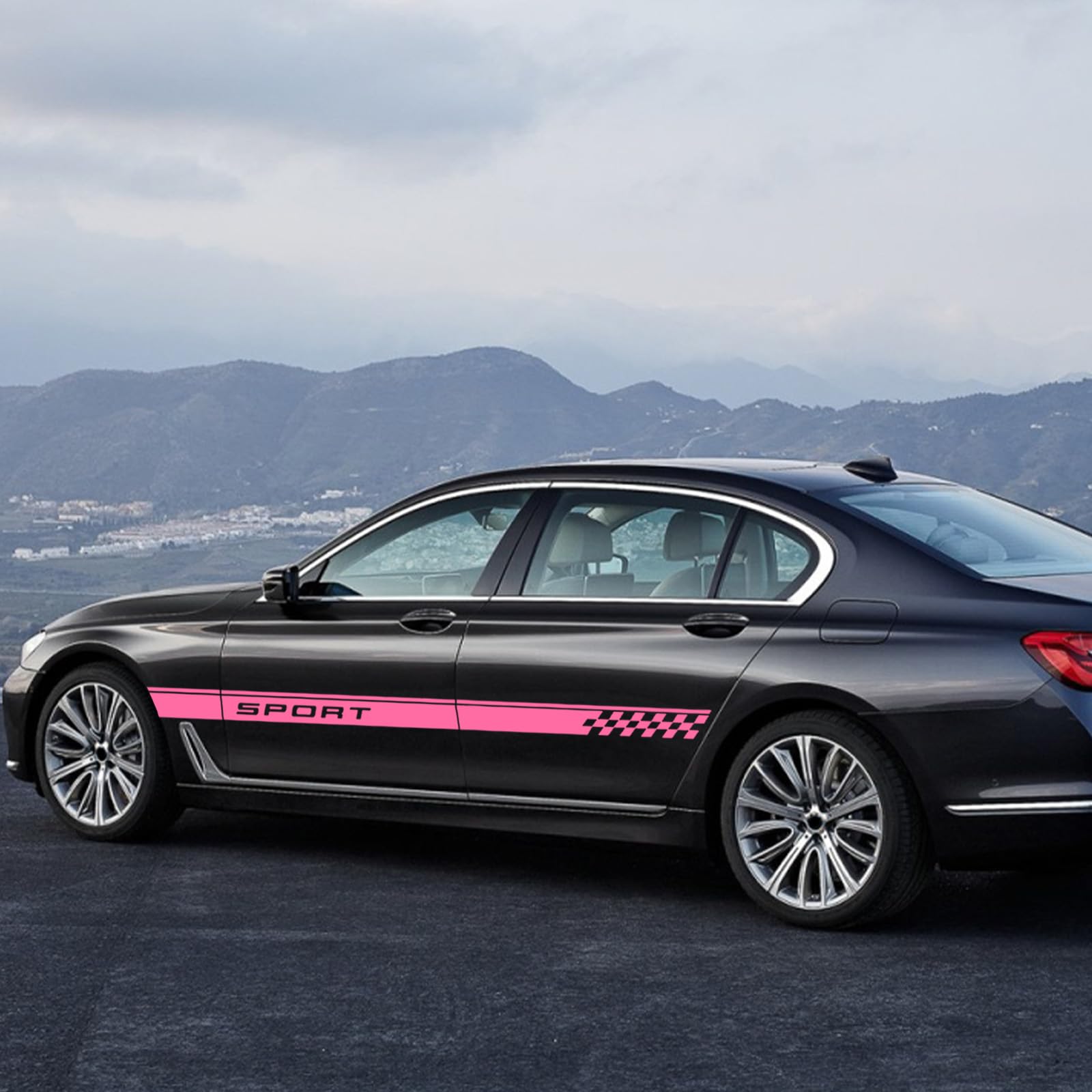 Nuoozy Universal Car Side Skirt & Hood Decal Sticker Kit - Pink Racing Stripes (5PCS) - View #8