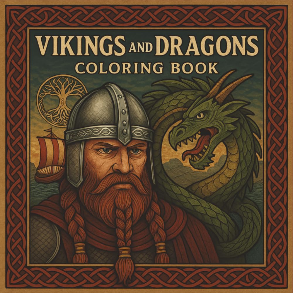Vikings and Dragons Coloring Book: Adult Coloring Book of Norse Legends, Dragons, Gods, and Ancient Symbols