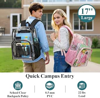 PACKISM Clear Backpack for School - 17 inch Heavy Duty Clear Bookbag