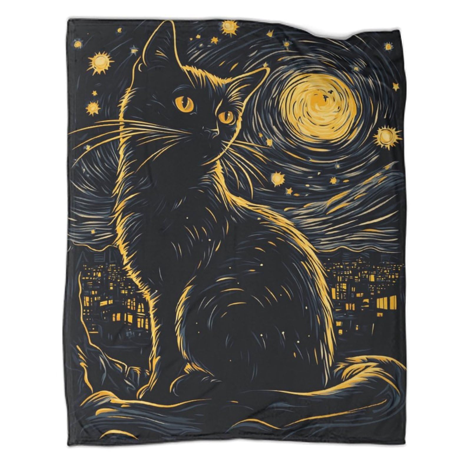Couverture polaire ultra douce motif chat noir en velours premium