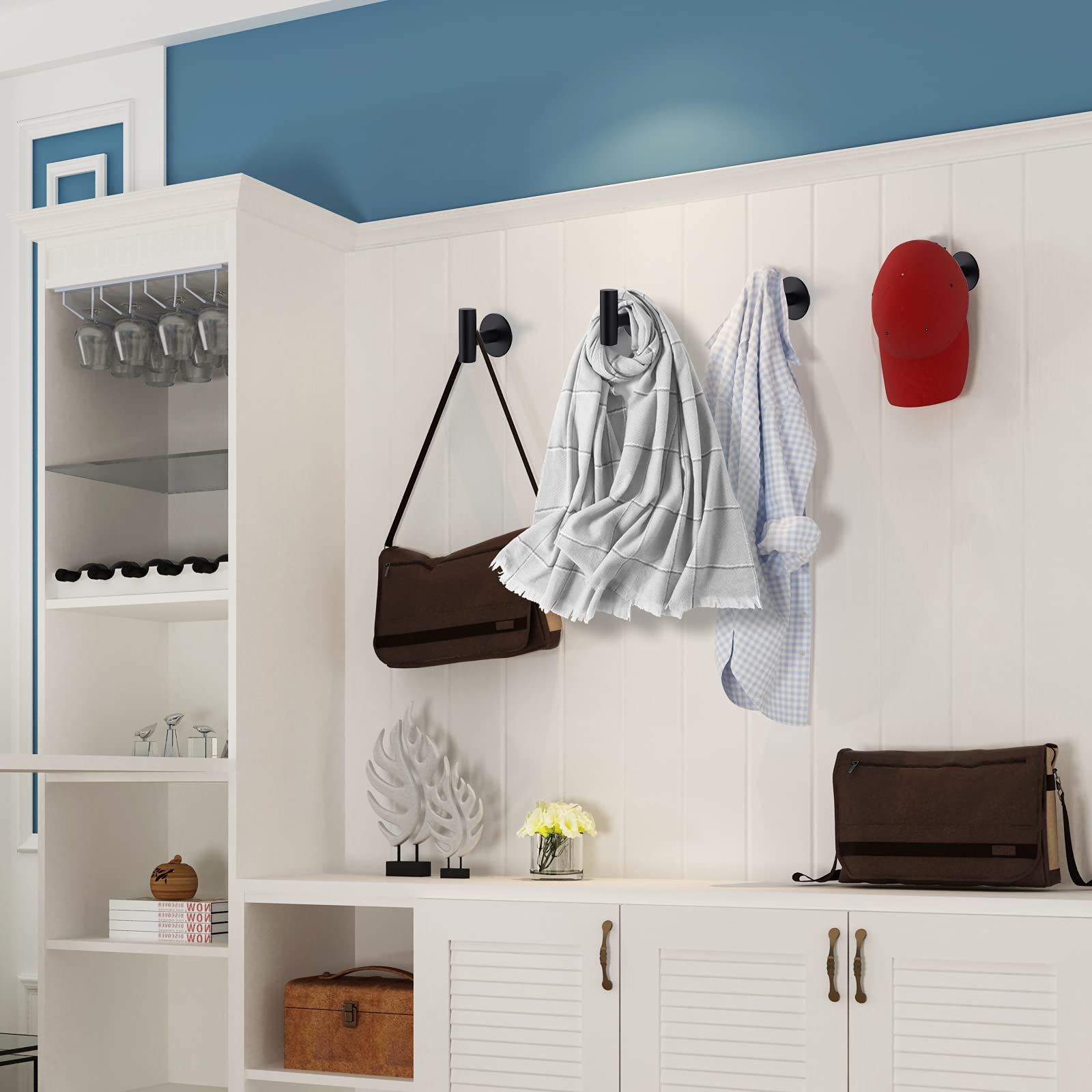 Yandls - Ganchos adhesivos de pared resistentes de acero inoxidable, impermeables, ganchos adhesivos para colgar, ganchos para colgar toallas de pared para baño, cocina, paquete de 2