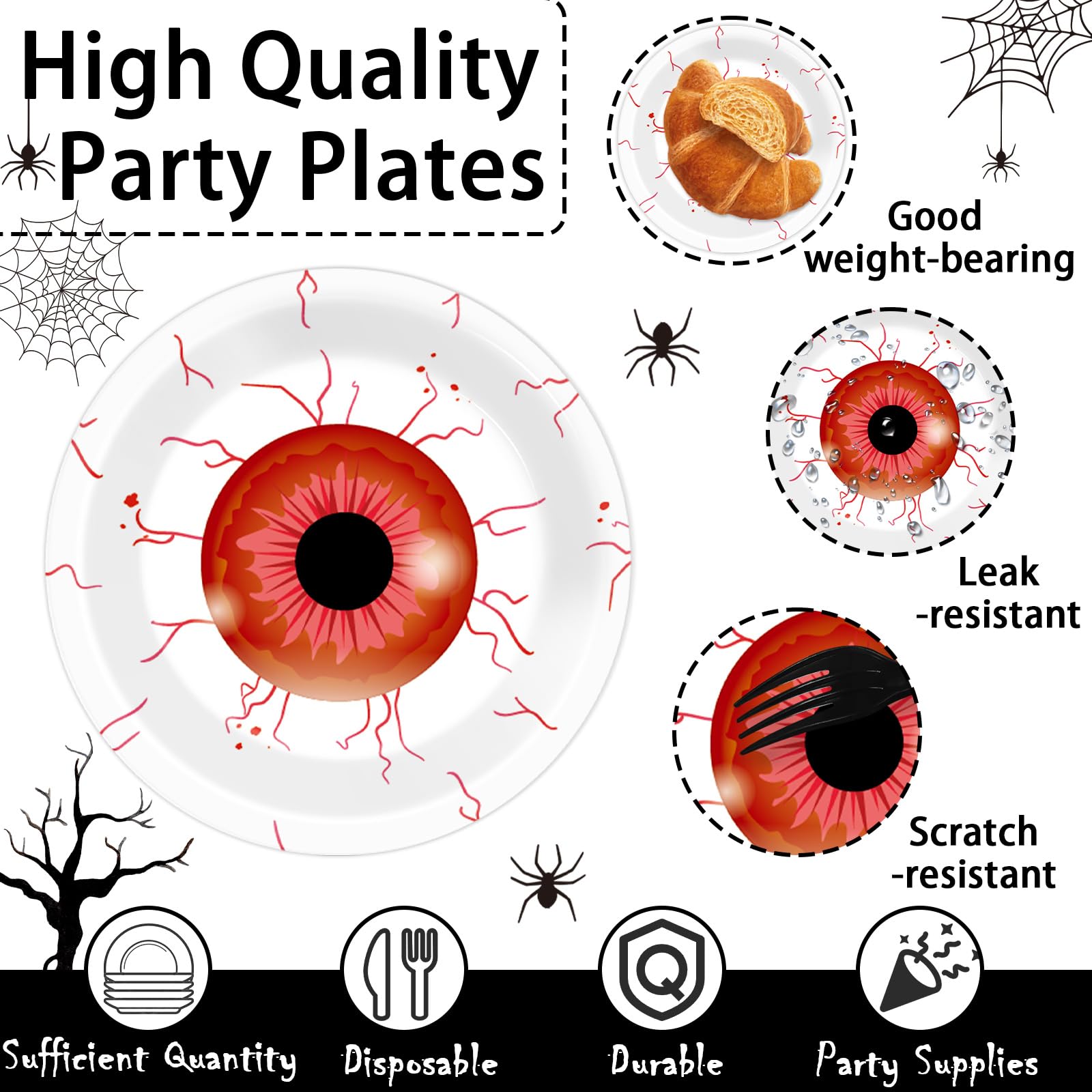 48 Stück Halloween-Pappteller 17,8 Cm - Grusel-Partygeschirr Für Dessert & Snacks