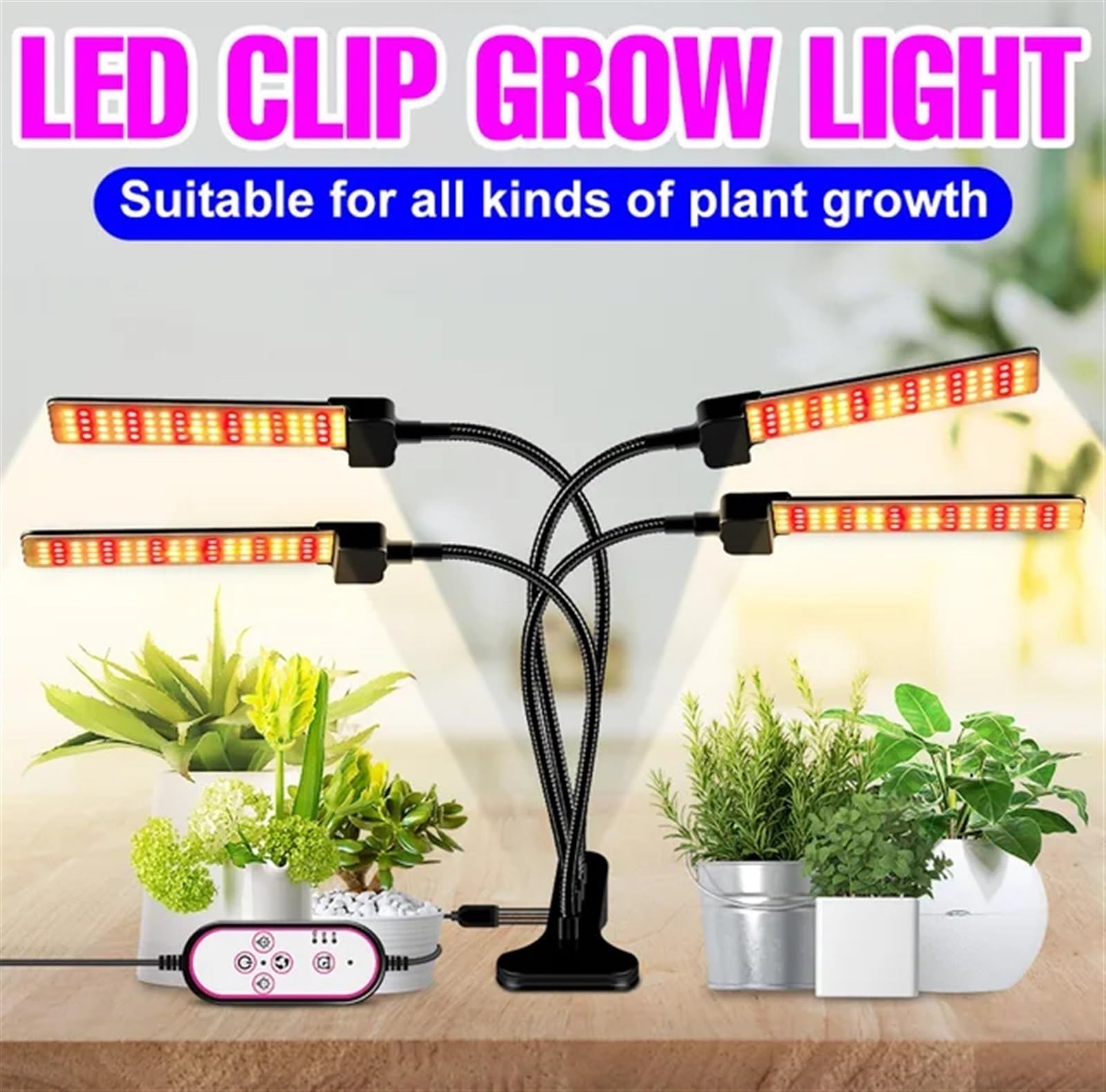 Roślina rośnie światłem, Pełne spektrum LED Nasiona kwiatów Fitolampy dla roślin, światło do uprawy, wewnętrzna fitolampa, hydroponika(4 lamp clamp base)