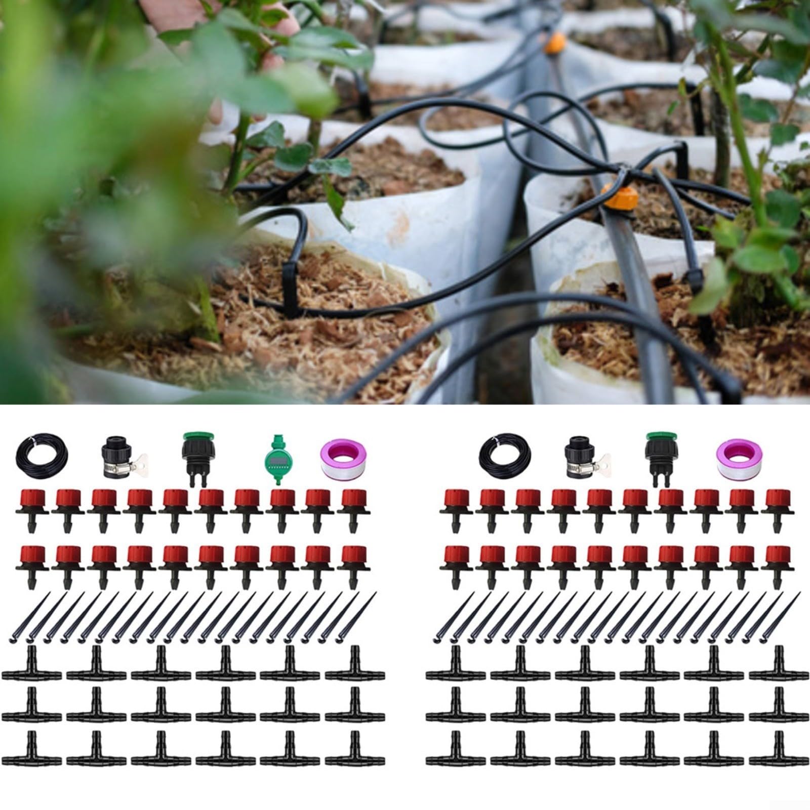 ZYNCUE Kit di irrigazione a goccia automatica da 25 m per vasi da balcone, sistema preconfigurato per una distribuzione uniforme dell'acqua (con timer)