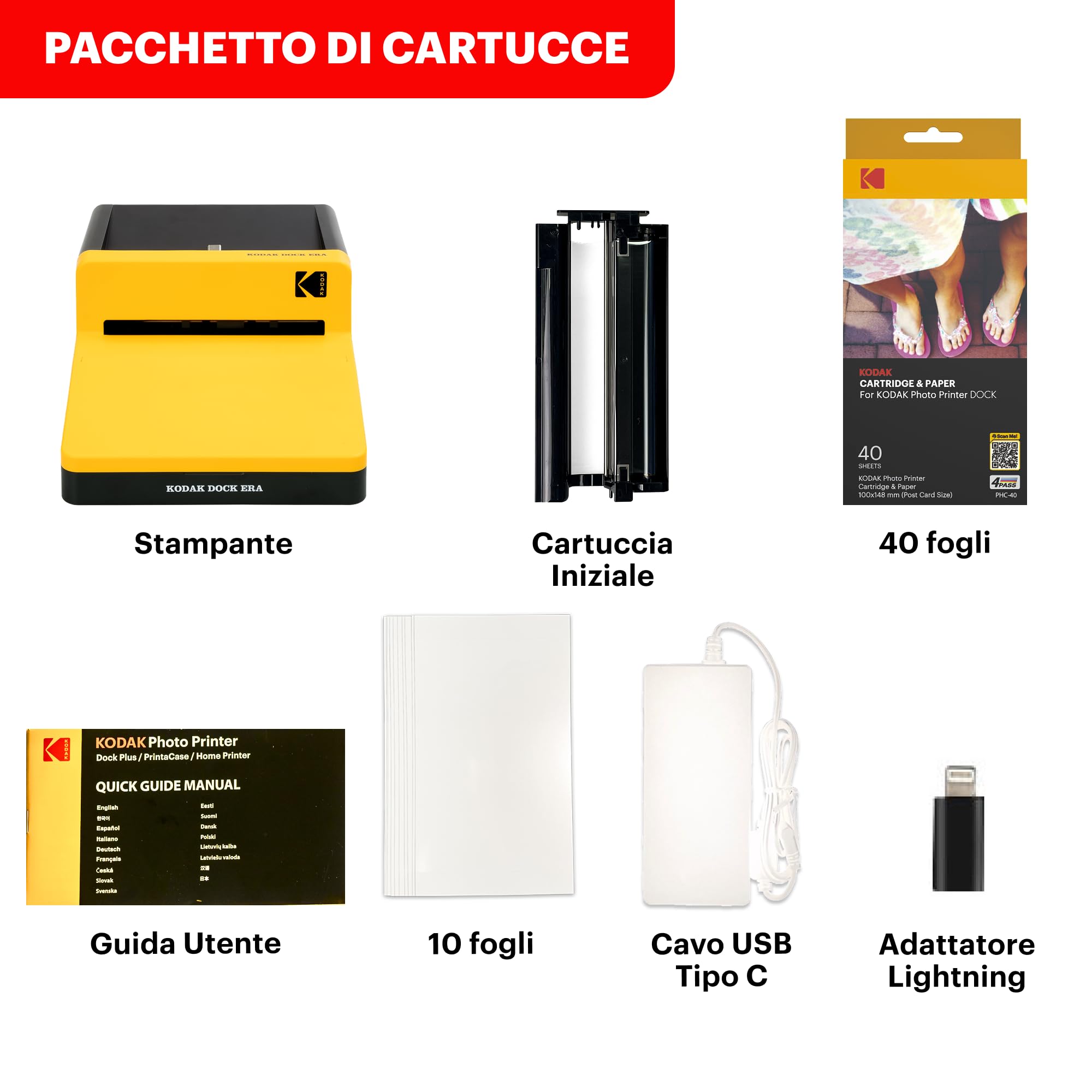 KODAK Dock Era Stampante Fotografica 10x15 cm 50 Fogli Bluetooth Sublimazione 4PASS