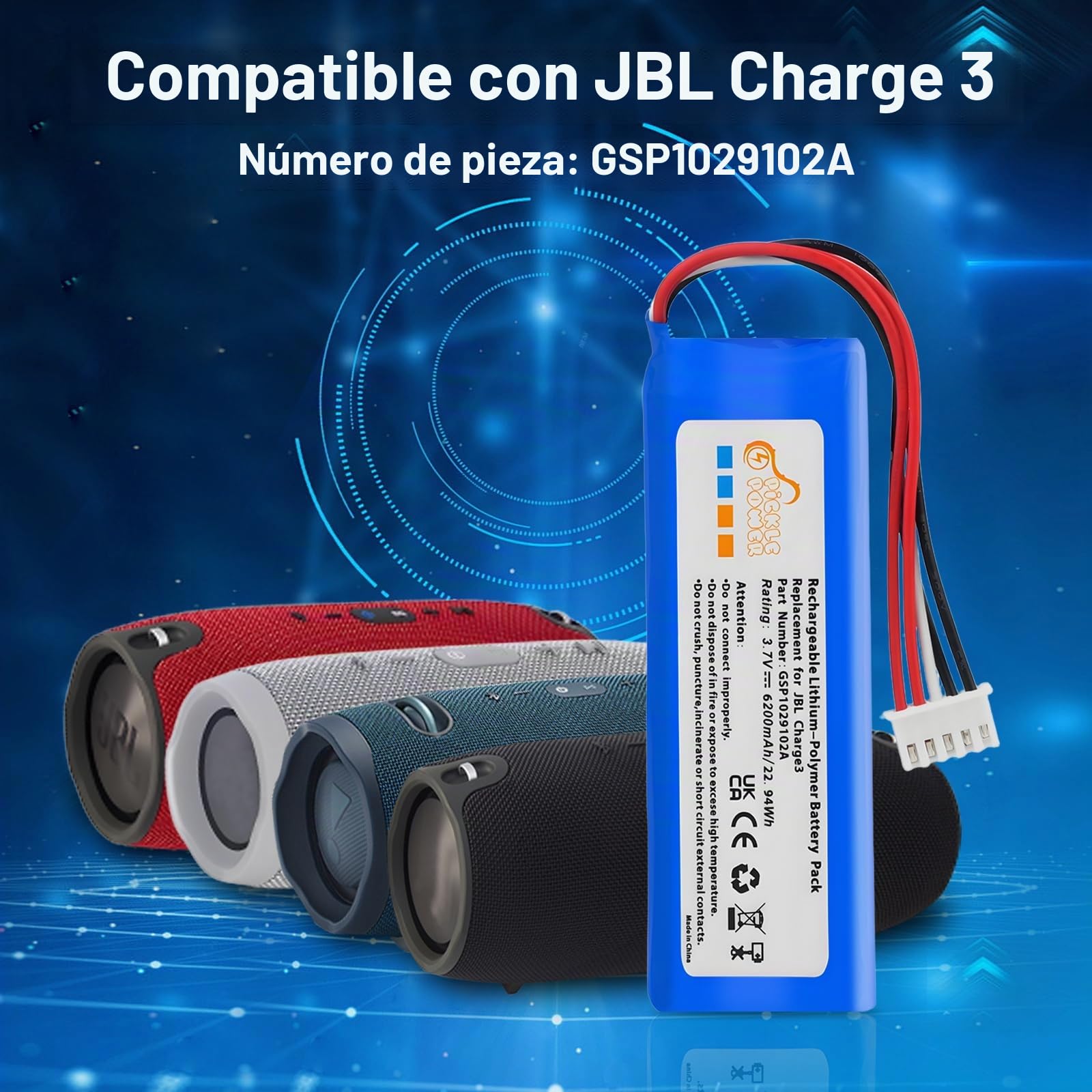 Pickle Power 6200mah Batería para JBl Charge 3 GSP1029102A 2016 Edición