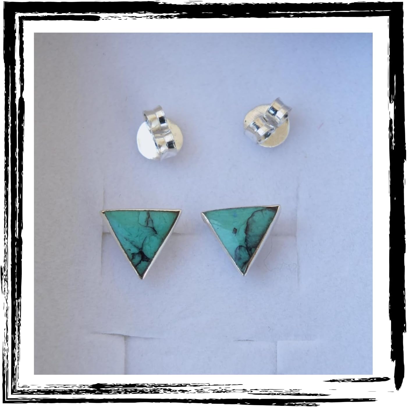 Handmade Turquoise Gemstone Triangle 7mm Stud Earrings, 925 Sterling Silver Studs for Women, Cartilage Earring, Tarnish & Water Resistant, By Miya Jewelry Creations - Image 6