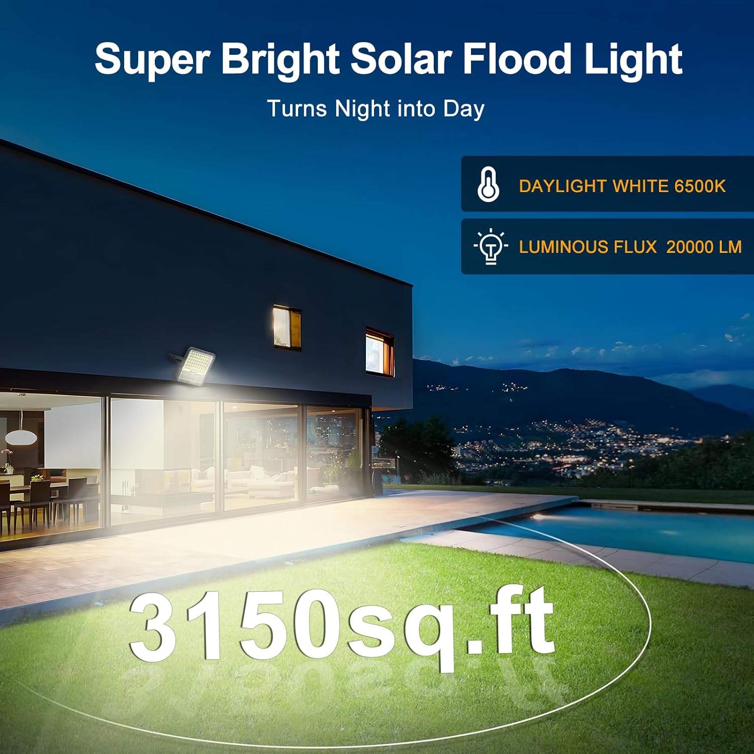 200W Solar Lights Outdoor 20000LM LED Automatic Light with 20000mAh Battery,180°Wide Angle Waterproof Outside Solar Powered Security Flood Light and 8.2ft Cable with Radar Remote Control for Pathway