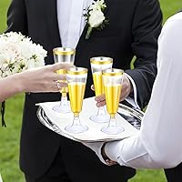 Vista 4 de 100 Pack Plastic Champagne Flutes, 5 oz Disposable Plastic Party Champagne Cups, Clear Toasting Wine Cocktail Glasses Bulk with Gold Rim for Wedding