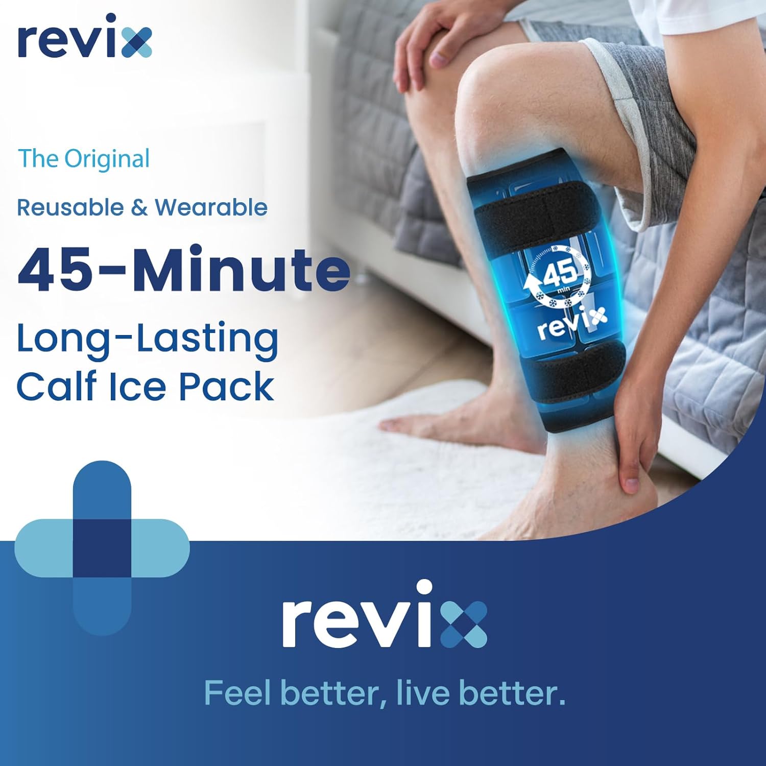 REVIX Shin Splints Relief Ice Pack, 45-Min Long Lasting Leg Ice Pack Wrap with Ice Grid Design, Reusable Gel Cold Pack Compression Sleeve for Leg, Calf, Arm Recovery, 360° Full Coverage, 1 Pack