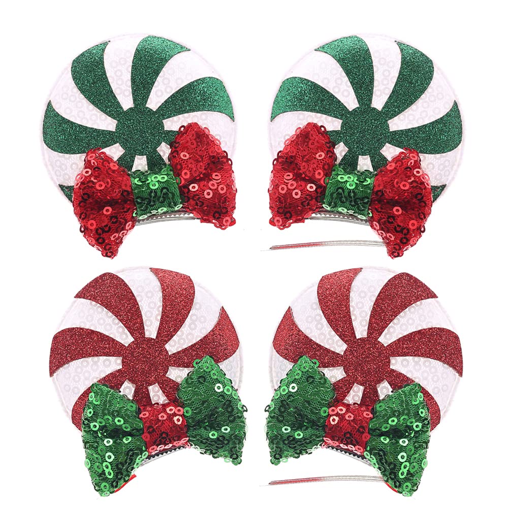 JIAHANG Mouse Ear Clips with Glittering Sequin Bow 2 Pairs, Lollipop Girls' Hair Barrettes Hair Accessories for Theme Party Festival Decoration