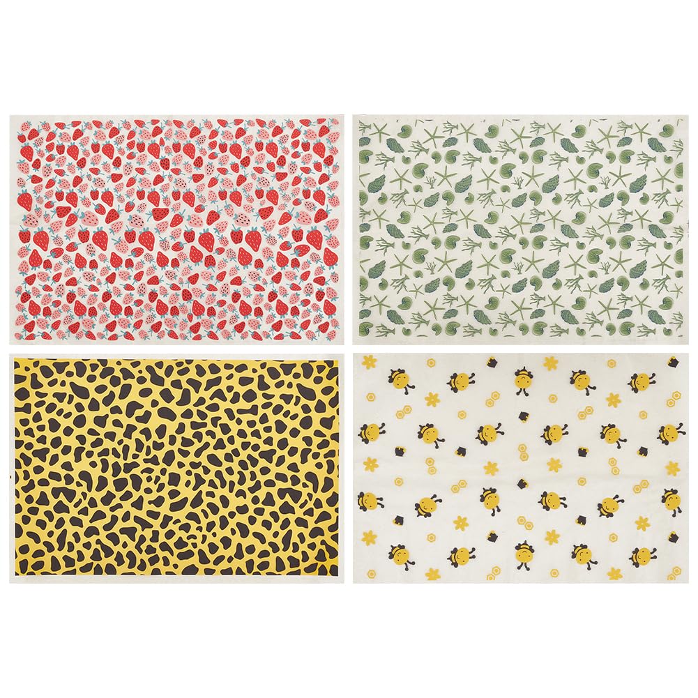 WEBEEDY 4 Styles Underglaze Transfers Ceramic Decals Bee Shell Strawberry Leopard Porcelain Ceramic Clay Glaze Transfer Paper Sheets for Pottery Art Overglaze Enamel Decal Waterslide Decal