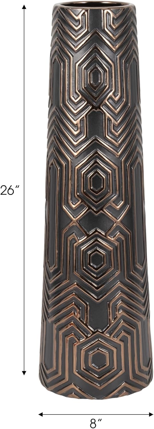 Decorative Oversized Geometric Vase for Living Room Decor - Elegant Tall Flower Vase for Bedroom Styling or House Decor - Contemporary Home Accent Perfect for Office, Shelf, or Table - 26" Black