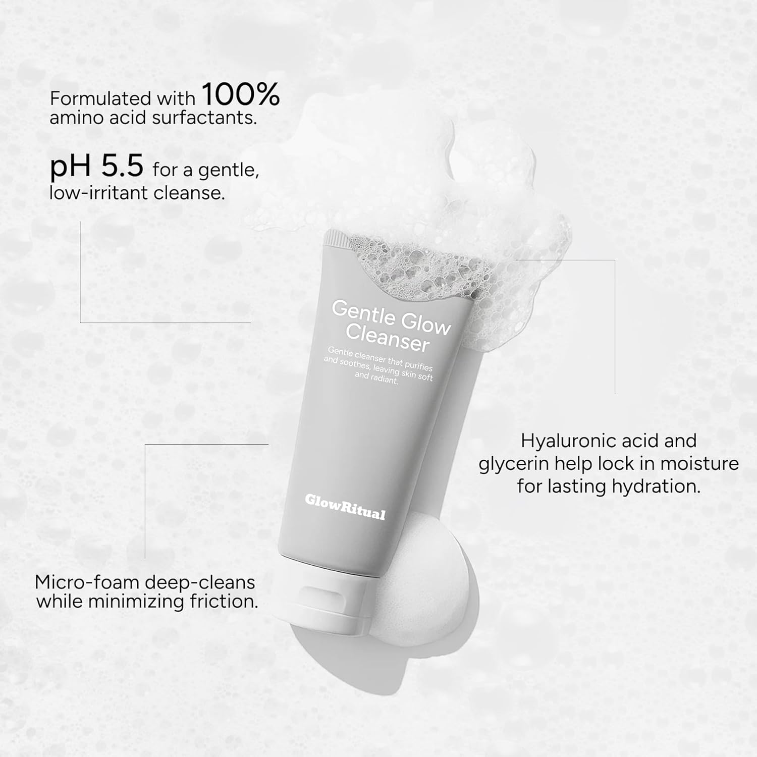 GlowRitual Gentle Glow Cleanser, Amino Acid Foaming Face Wash for Blemish-Prone Skin, pH-Balanced Hydrating Clarifying Cleanser, Makeup Remover, Oil Control, Pore Minimizer for Clear, Radiant Skin