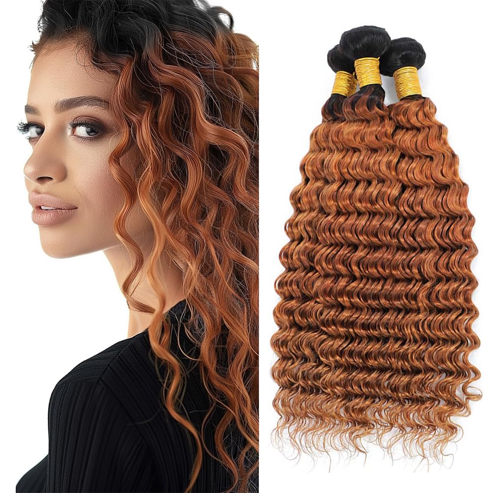 Biliisyff 1B/30 Hair Brown Bundles Ombre Deep Wave Human Hair Bundles Brazialin Two Tone Black And Brown Bundles Virgin Hair Ombre Deep Wave Bundles