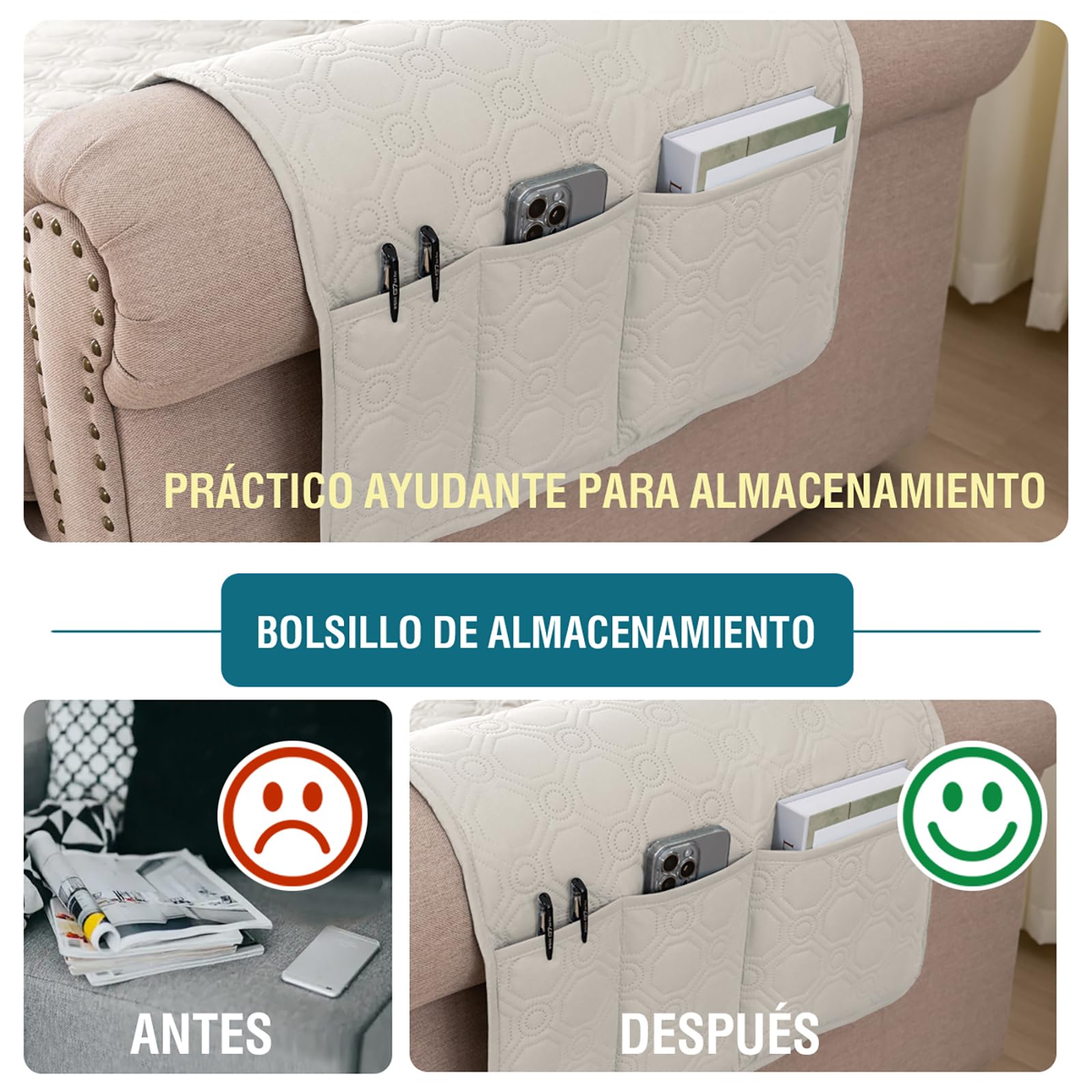BellaHills Funda Sofa 3 Plazas,100% Funda Sofá Impermeable,Protector para Sofás,con Correas elásticas, para Mascotas Cubre Sofa, Beige