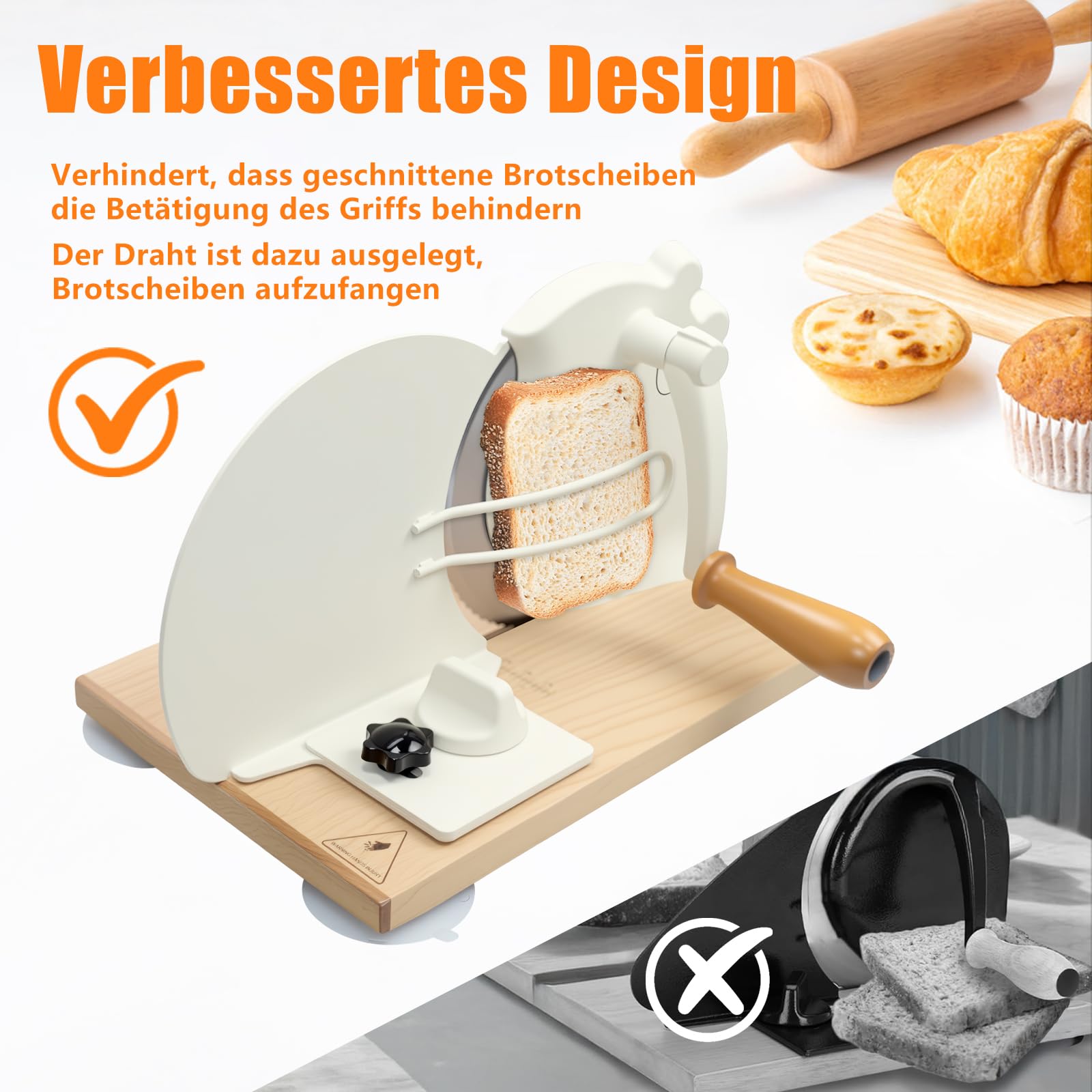 Verbesserter Brotschneidemaschine Manuell mit Gezahnten Edelstahlklingen, Einstellbarer Schnittstärke von 0-0,75 Zoll und Metallführungsschienen, Geeignet für Private Küchen Gewerbliche Bäckereien