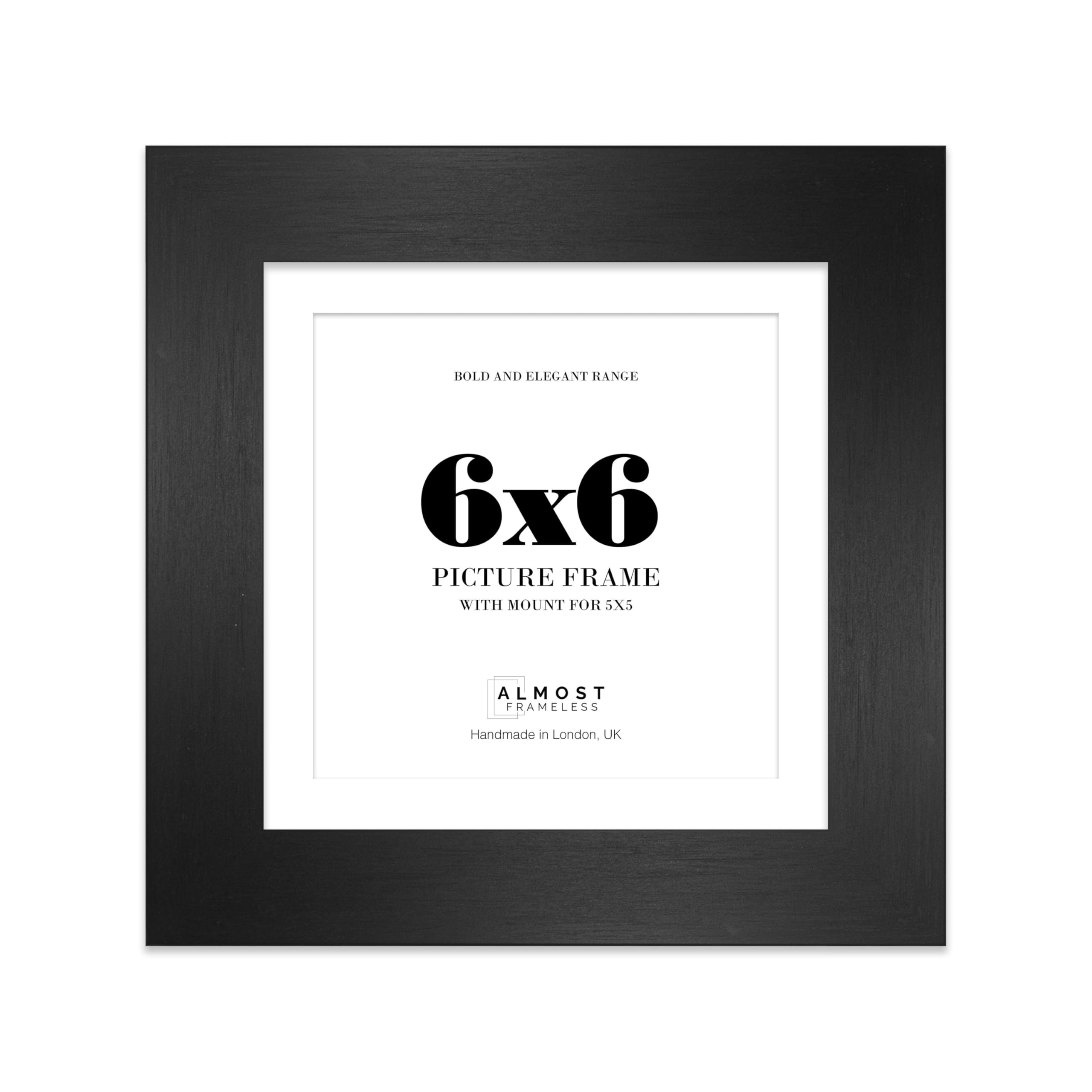 6x6 Black Square Frame With Mount for 5x5 Pictures 28mm Edge Frame Display with Wall Hooks and Kickstand, 1 Pack
