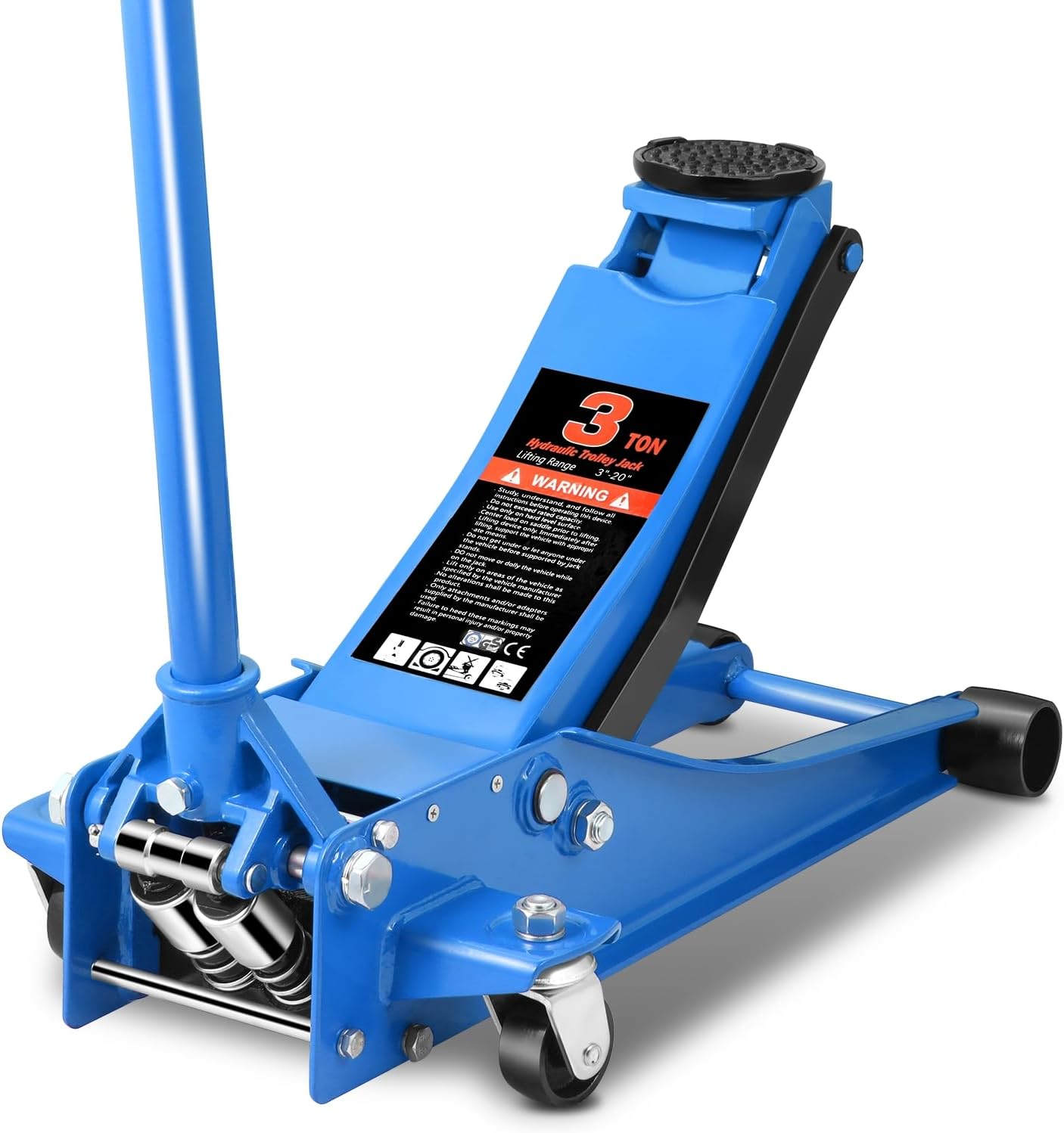 AutoDynasty 3 Ton Low Profile Floor Jack - Heavy Duty Steel Hydraulic Car Jack, Dual Piston Quick Lift, 3-20" Range, Blue