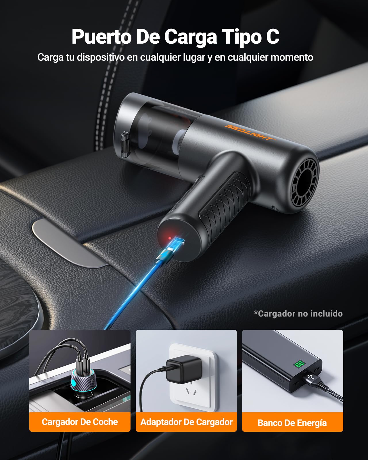 SEALIGHT Aspirador de Mano, 32000Pa Aspirador Sin Cable Potente, Descarga de Polvo con un Solo Toque, Mini Aspirador Recargable con Motor sin Escobillas, Aspirador de Mano Potente