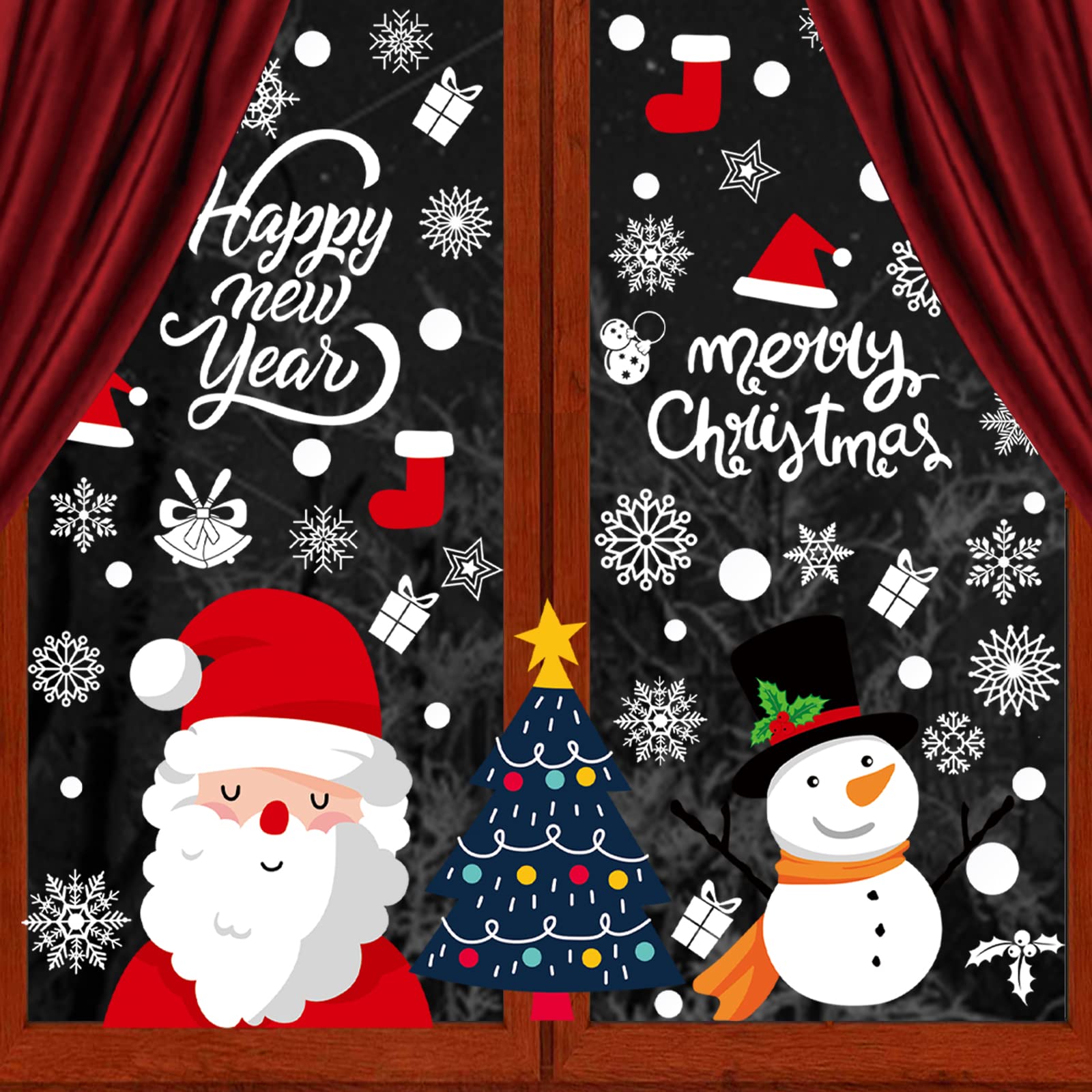 Stickers Noel Decoration Noel Fenêtre Autocollant Noël Reutilisable Double Face Amovibles DIY Fenêtres Stickers Renne Père Noël Flocon De Neige PVC Stickers Pour Fenetre Porte