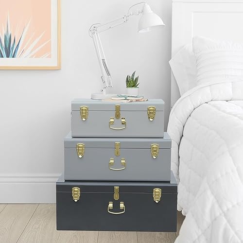 Miniatura 6 de Vixdonos Juego de 3 baúles decorativos de metal con cierre de seguridad para colección del tesoro y decoración de dormitorio del hogar, 26.8 x 16.5