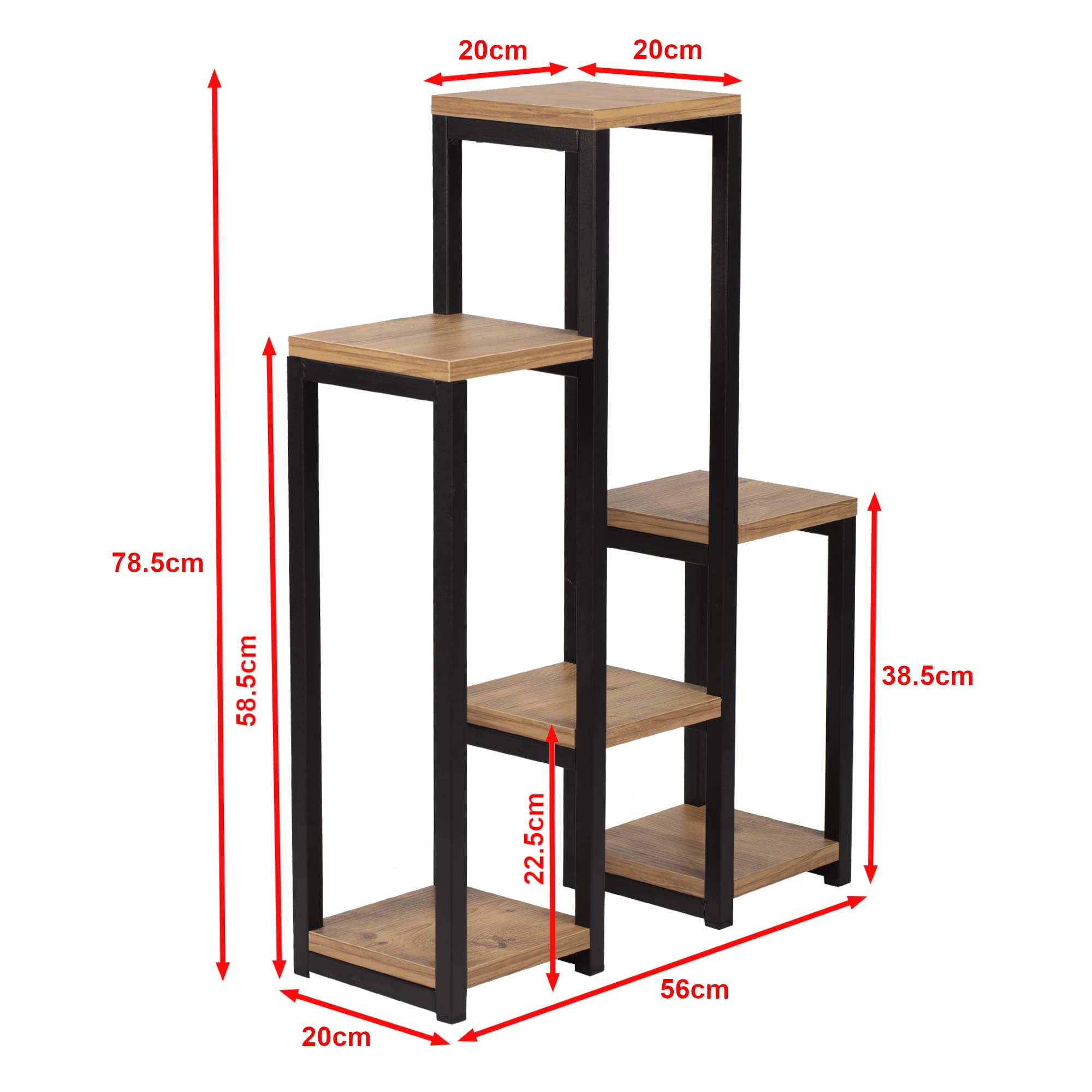 [en.casa] Étagère à Plantes à 6 Niveaux Support Cache-Pots Fleurs Herbes Surface de Stockage Meuble de Rangement Métal Panneau de Particules 79 x 56 x 20 cm Noir Effet Bois