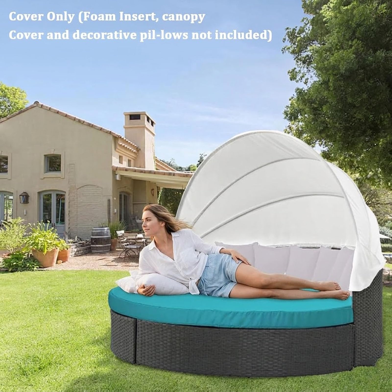 Générique Housse De Coussin Ronde Et Imperméable pour îlot De Détente,Housse pour Lit De Repos D'extérieur avec Bande élastique Amovible Et Lavable pour Chaises Longues Jardin,Blanc