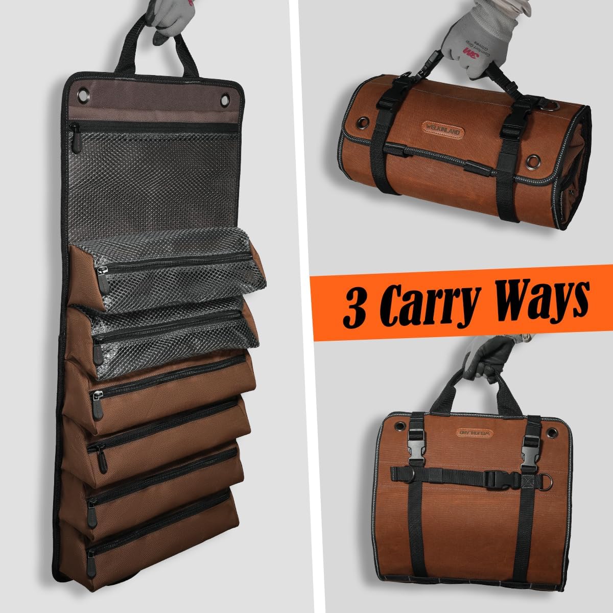 WELKINLAND Heavy-Duty Waxed Canvas Tool Roll, 7-Pockets Tool Wrap Roll, 15L Tool Roll Bag, Large Roll Up Tool Bag For Mechanics. - Image 7