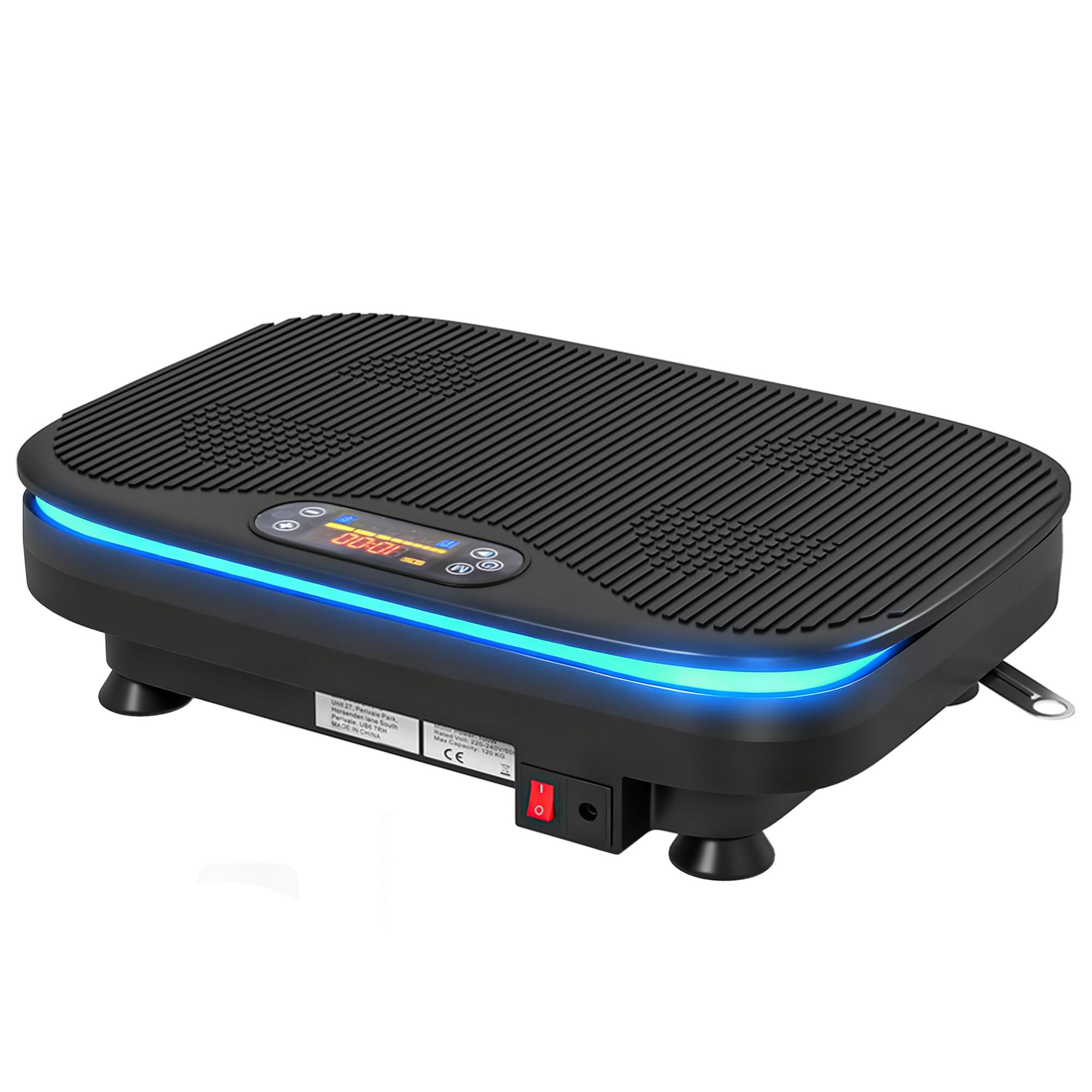 SPORTNOW Plataforma Vibratoria, 99 Velocidades, 3 Programas, Plataforma Vibración Muscular con Altavoz Bluetooth, Pantalla LED, Luces, Mando a Distancia, Bandas Elásticas, para Hacer Ejercicio en Casa