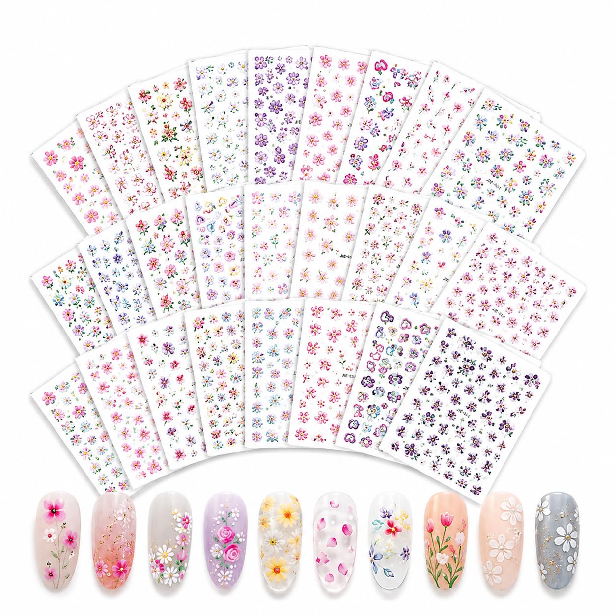 30 Sheet Flower Nail Stickers for Nail Art Spring Nail Art Stickers 3D Self-Adhesive Summer Nail Decals Cute Daisy Floral Colorful Acrylic DIY Design Supplies for Women Nails Supplies-image-49