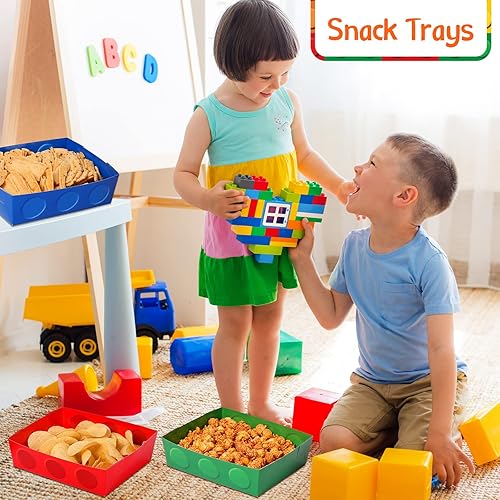 Miniatura 7 de Hoolerry 50 bandejas de papel de 5 libras de bloques de construcción para fiestas, bandejas de papel de ladrillo grande para fiestas temáticas de