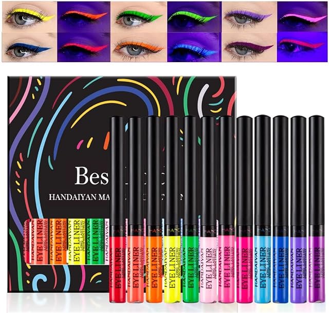 12 Colors Matte Liquid Eyeliner Set UV Glow Neon Rainbow Colorful Eyeliner Pencil Waterproof Long Lasting Smudge-proof Eye Liners Makeup Set Gift For Women (Set C)