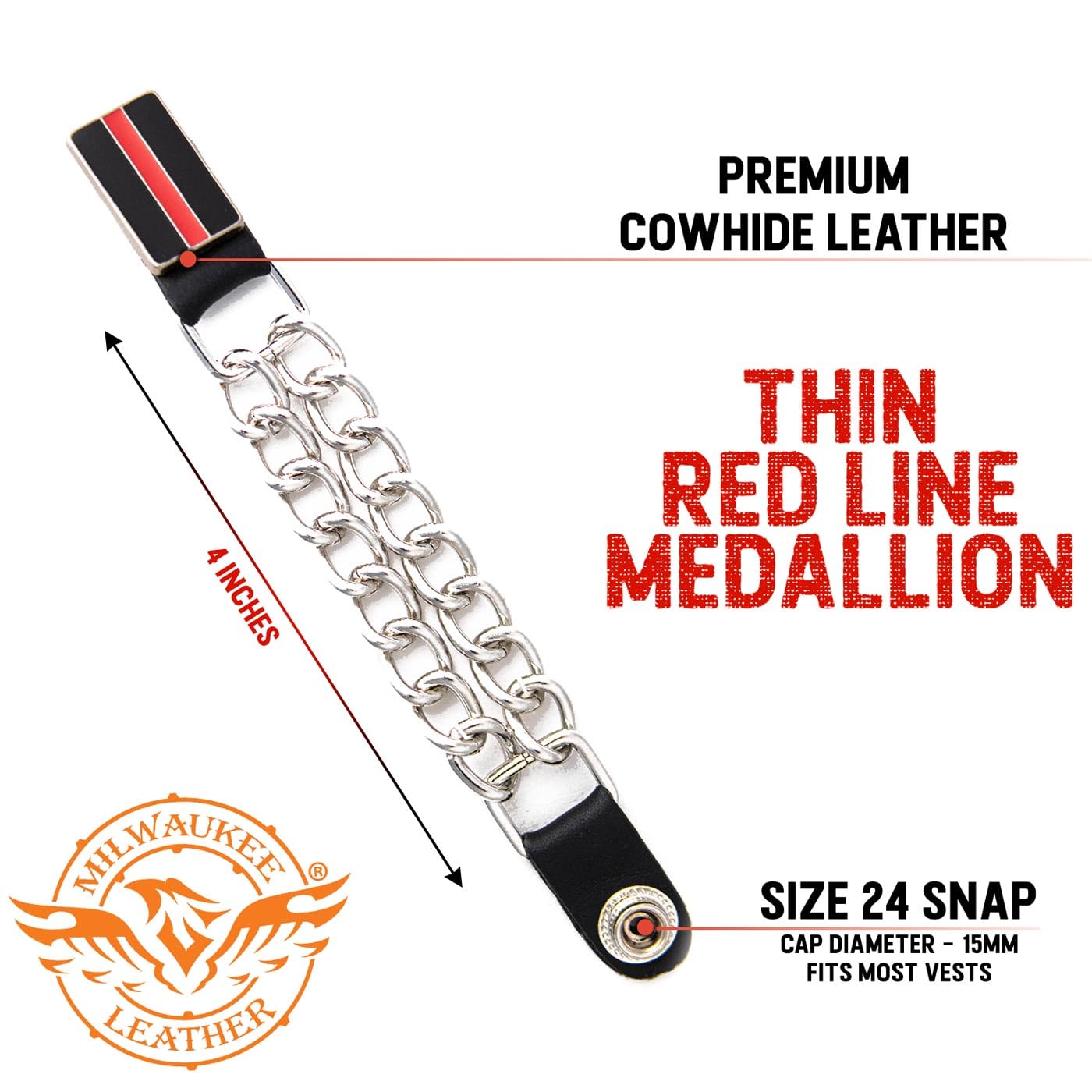 Milwaukee Leather Thin Red Line Medallion Vest Extender - Double Chrome Chains Genuine Leather 6.5
