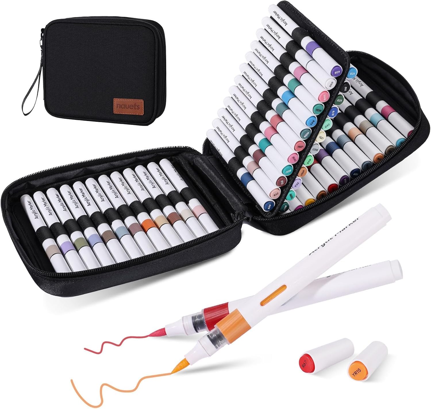 48 Colors Brush Tip Acrylic Coloring Markers, Premium Direct Liquid Paint Pens for Wood,Rock Painting, Glass, DIY Crafts Making Art Supplies, Canvas, Stone