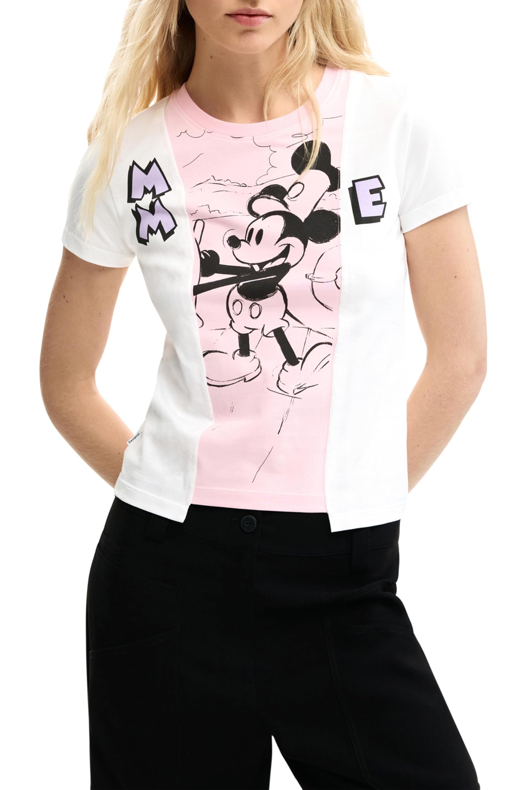 Desigual Damen Mickey T-Shirt, weiß, Small