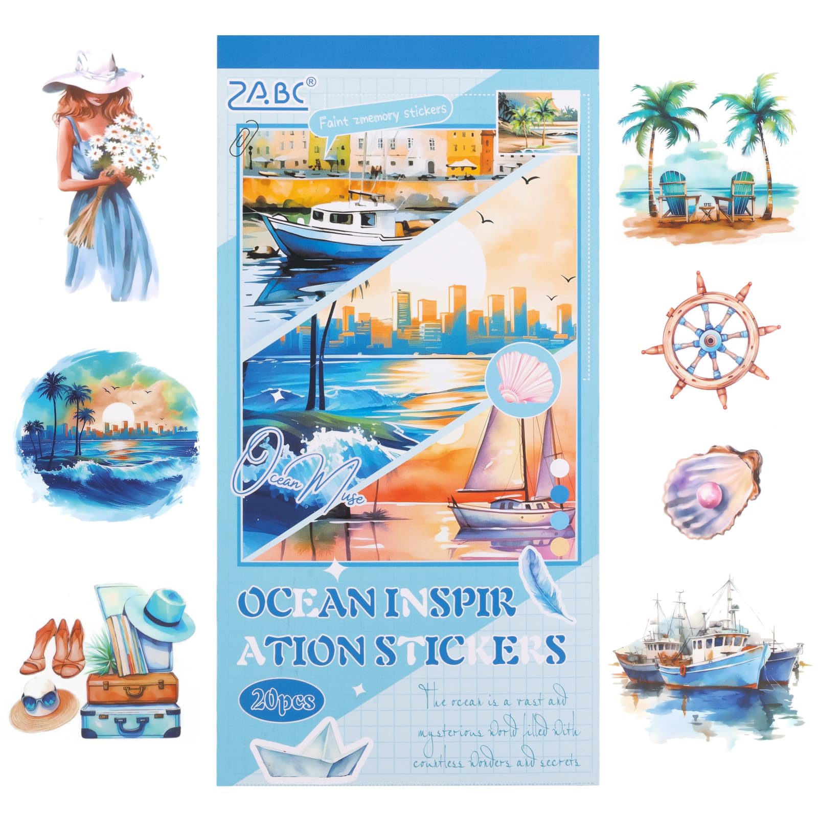 RISYPISY 187PCS Beach Theme Journal Stickers Matte PET | Pre-Cut Sticker Book for Junk Journal, Planner, Scrapbooking | Adult DIY Craft Supplies