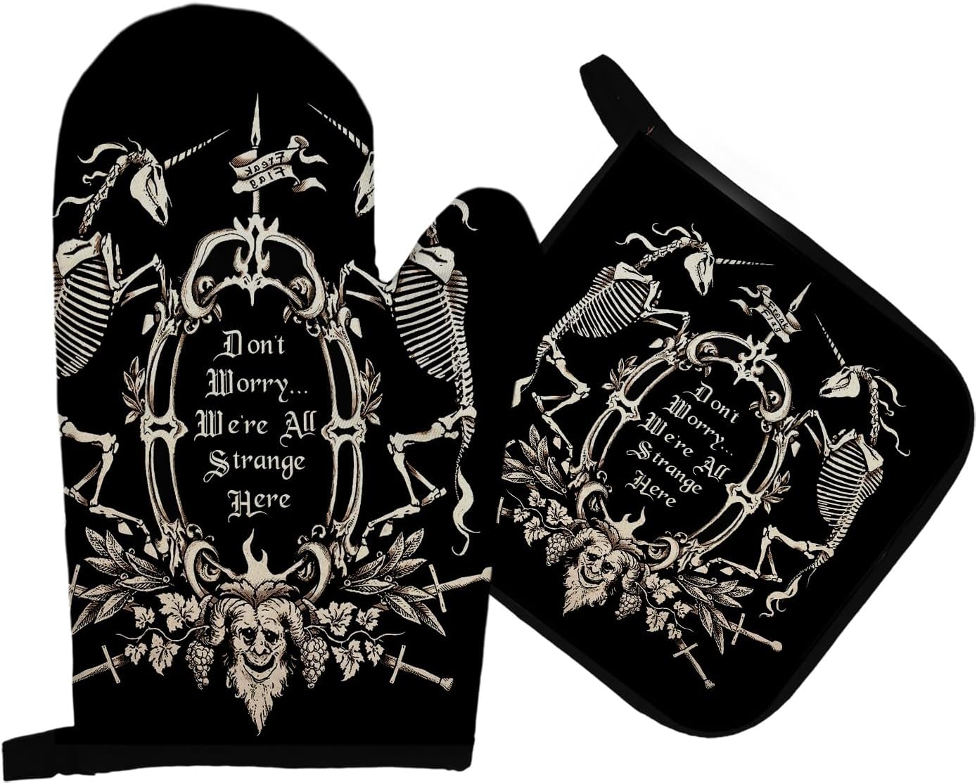 Mingnei Gothic Skull Halloween Oven Mitts and Pot Holders